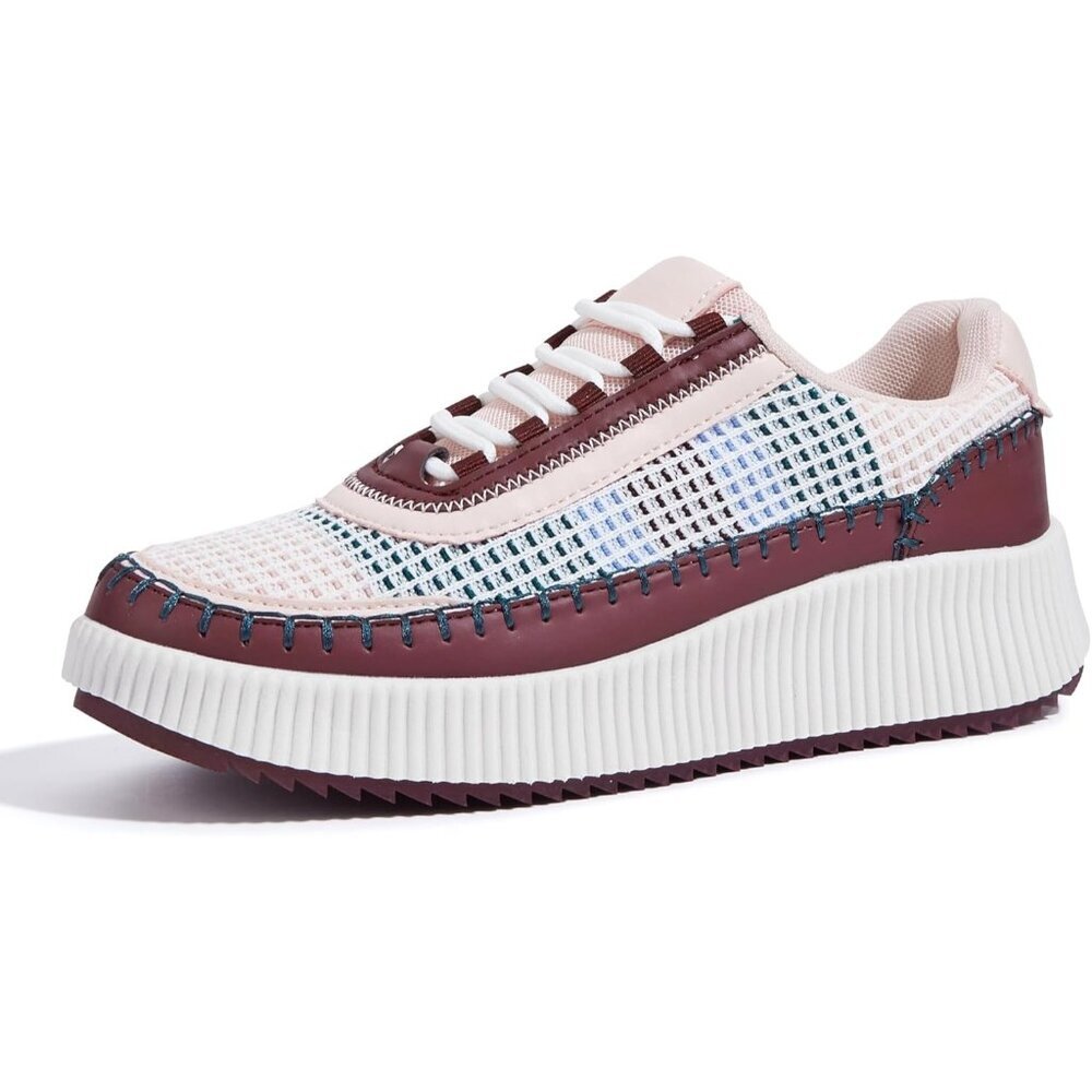 Lucky Step Women's Wine Pink Platform Sneakers Rhinestone Fashion Chunky Shoes